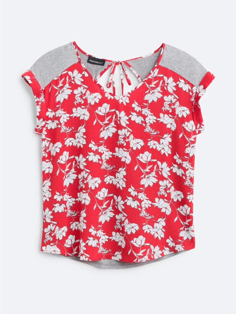 FORTUNE + IVY Cheylee Tie Back Mixed Material Top